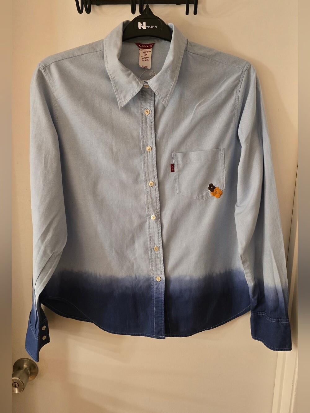 Levi's Light Blue to Navy Ombre Button-Down Shirt with Chest Embroidery